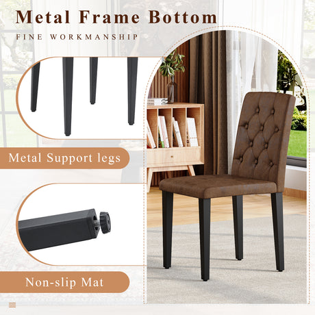 Black Wood Grain Dining Table Set for 4 people, 63' Modern MDF Dining Room Table Set .Paired with 4 Brown Suede Fabric chairs with decorative buckle design on the backrest.For Dining Room,Kitchen,etc. - sold by Home Elegance USA