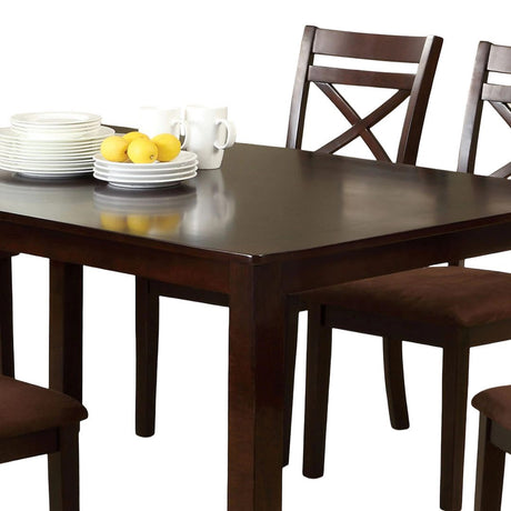 Transitional Style 7pc Dining Table Set 1x Table 6x Chair Microfiber Padded Seat Cross Back Seat Espresso Finish - sold by Home Elegance USA