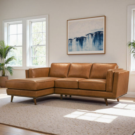 Chase Genuine Leather Sectional Left Facing Sofa Tan Leather 90.90 inches - sold by Home Elegance USA
