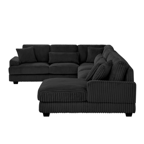 Modern Oversized U-shaped Sectional Sofa with Chaise Lounge Upholstered in Soft Black Corduroy - sold by Home Elegance USA
