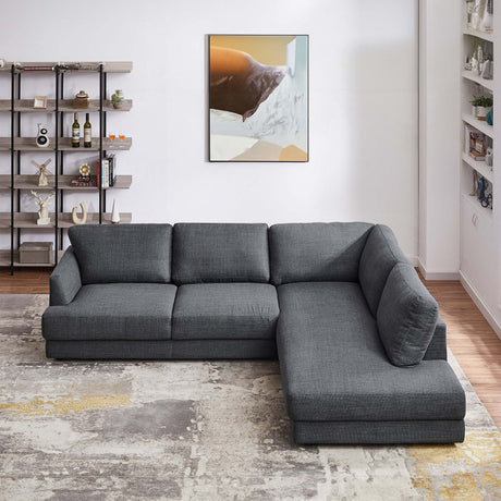 Glander Cozy Sectional Sofa Right Facing in Grey Linen with Solid Wood Frame and Fiber Legs, 89x108 inches - sold by Home Elegance USA