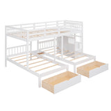 Full Over Twin & Twin Bunk Bed, Wood Triple Bunk Bed with Drawers and Guardrails (White) - sold by Home Elegance USA