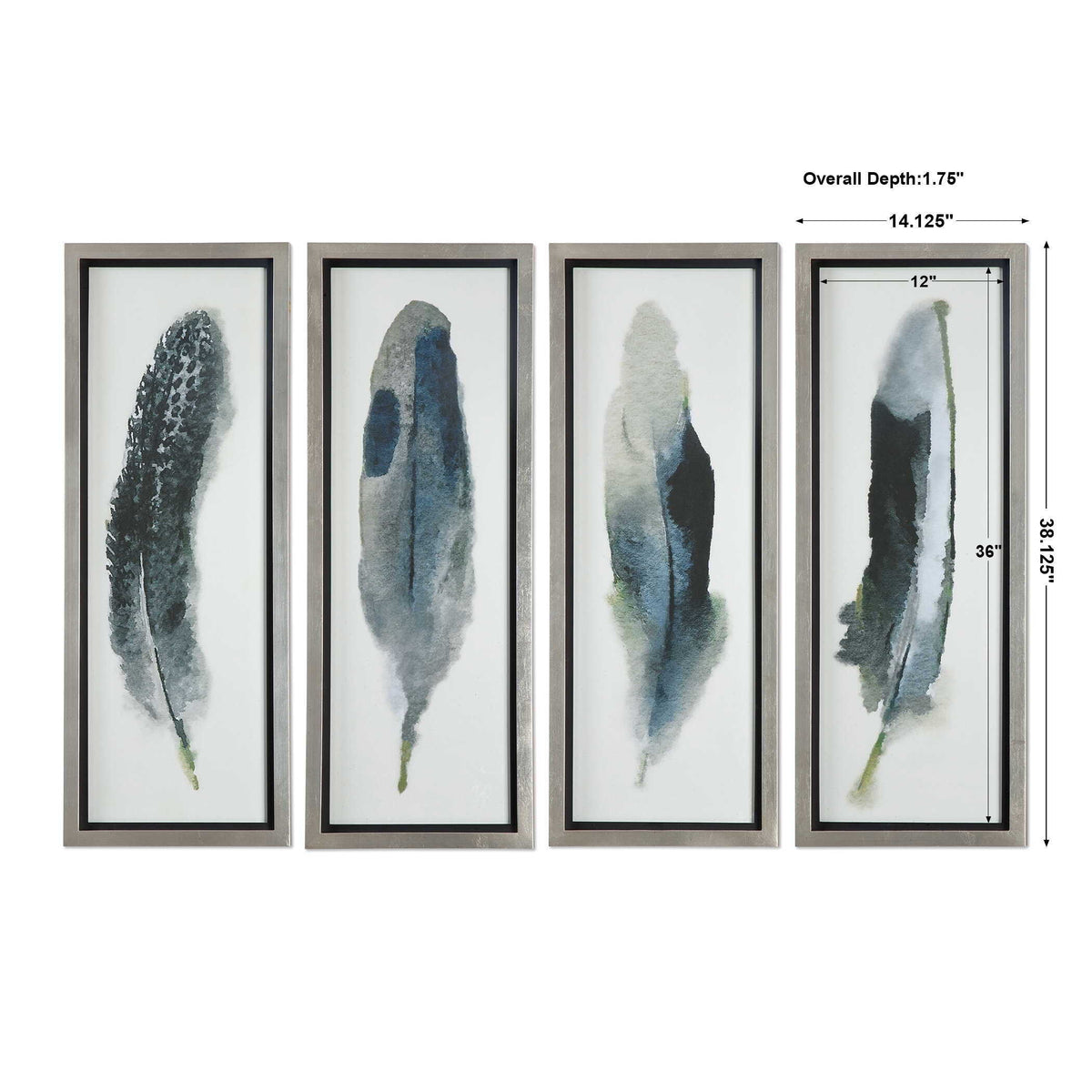 Feathered Beauty Prints (Set of 4) - Silver / Blue by Uttermost - View 3