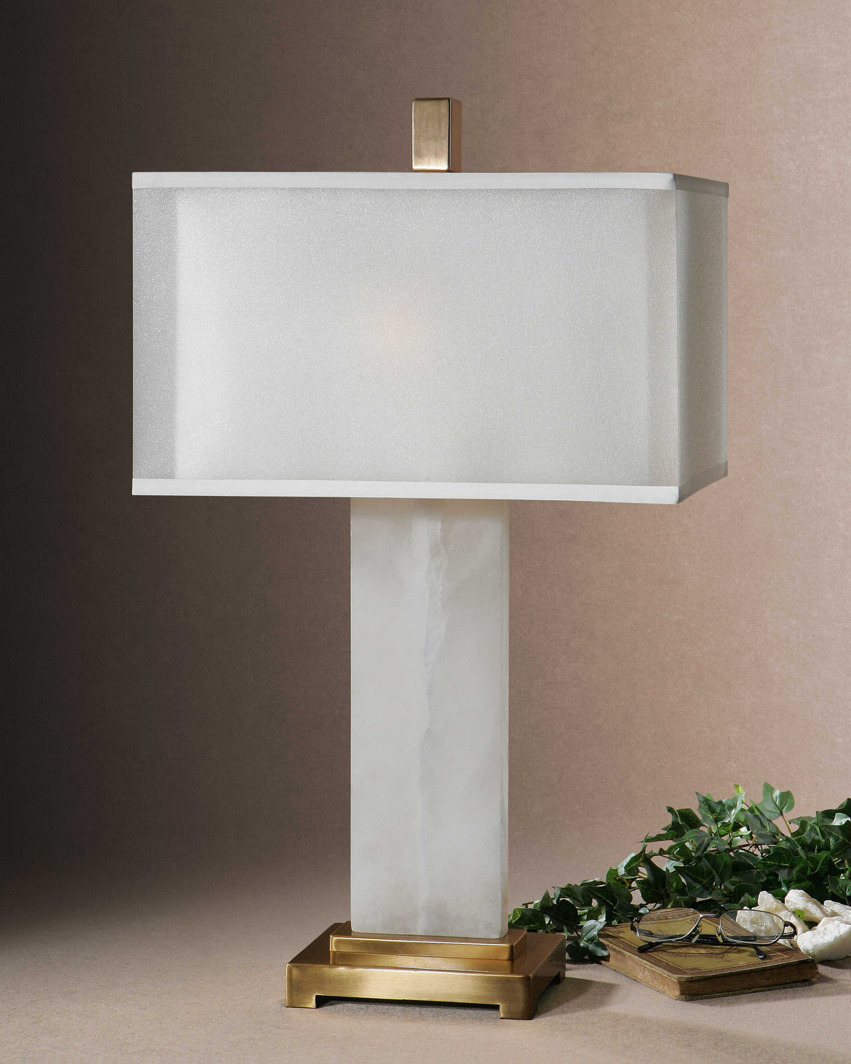 Athanas Alabaster Lamp - White / Yellow by Uttermost - View 2