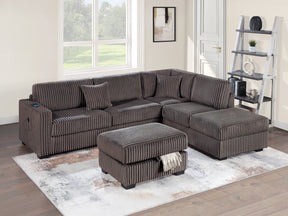 Chocolate Fur-Like Corduroy Sectional Sofa Reversible Chaise Sofa w USB Storage Ottoman Upholstered Couch Pillows 3pc Set Living Room - sold by Home Elegance USA