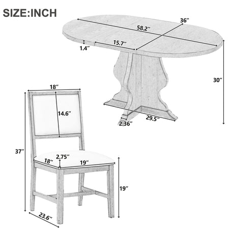 TREXM Farmhouse 5-Piece Dining Table Set with 4 Upholstered Chairs, Wood Extendable Dining Table with 15.7' Leaf for Extra Seating for Dining Room, Kitchen and Living Room (Brown) - sold by Home Elegance USA