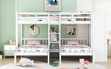 Full-Over-Twin-Twin Bunk Bed with Shelves, Wardrobe and Mirror, White - Home Elegance USA