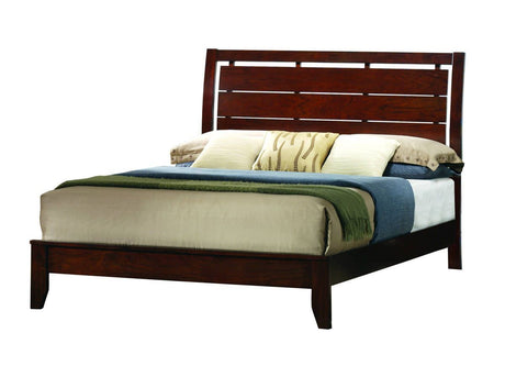 1pc King Size Brown Cherry Finish Panel Bed Geometric Design Frame Softly Curved Headboard Wooden Bedroom Furniture