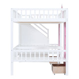 Full-Over-Full Bunk Bed with Changeable Table, Bunk Bed Turn into Upper Bed and Down Desk -Pink - Home Elegance USA