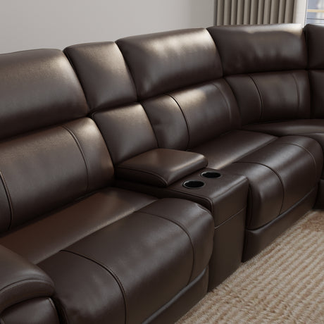 6-Piece Leather Power Sectional in Brazil Tobacco - sold by Home Elegance USA