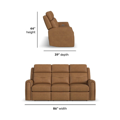 Felix Power Reclining Sofa With Power Headrest, Lumbar, Heat & Massage - Toasted Almond | Flexsteel