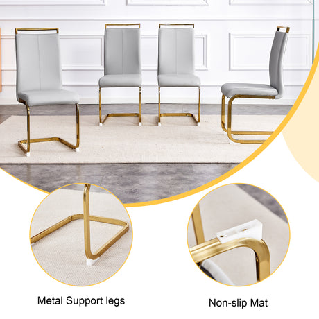 Table and chair set.Elegant Transparent Tempered Glass Dining Set - 71'x35.4' with 8 Light Gray PU Chairs with golden C-tube metal leg. - sold by Home Elegance USA