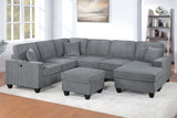 LAF Loveseat With USB Port Modern style 5pc Sectional Set Corner Wedge Armless Chair Cocktail Ottoman RAF Loveseat With Storage Fog Finish Primary Living Room