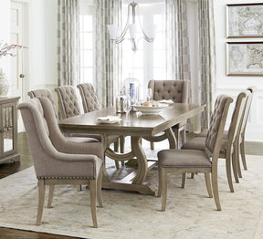 Classic Luxury Dining 9pc Extendable Table and Chairs Set Button Tufted Upholstered Self-Storing Leaf Traditional Design Furniture