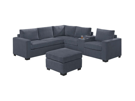 Modern Functional Dark Gray Corduroy Upholstered Sectional Set Living Room One Arm Loveseat Wedge Console Ottoman 4pc Couch Sofa Set - sold by Home Elegance USA