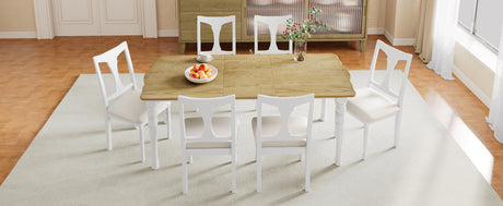 7-Piece Dining Table Set, 60inch to 78inch Extendable Wood Dining Table with Removable Leaf, Kitchen Table Set with 6 Upholstered Side Chair, Dining Table Set for 6 - sold by Home Elegance USA