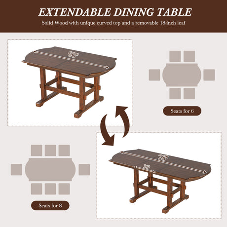 TOPMAX 6 Pieces 78inch Extendable Wood Dining Table Set with Bench, Traditional Kitchen Table Set with 18inch Removable Leaf and 4 Upholstered Dining Chairs, Espresso+Beige - sold by Home Elegance USA