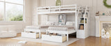 Twin over Twin&Twin Bunk Bed, Triple Bunk Bed with Drawers, Staircase with Storage, Built-in Shelves, White - sold by Home Elegance USA