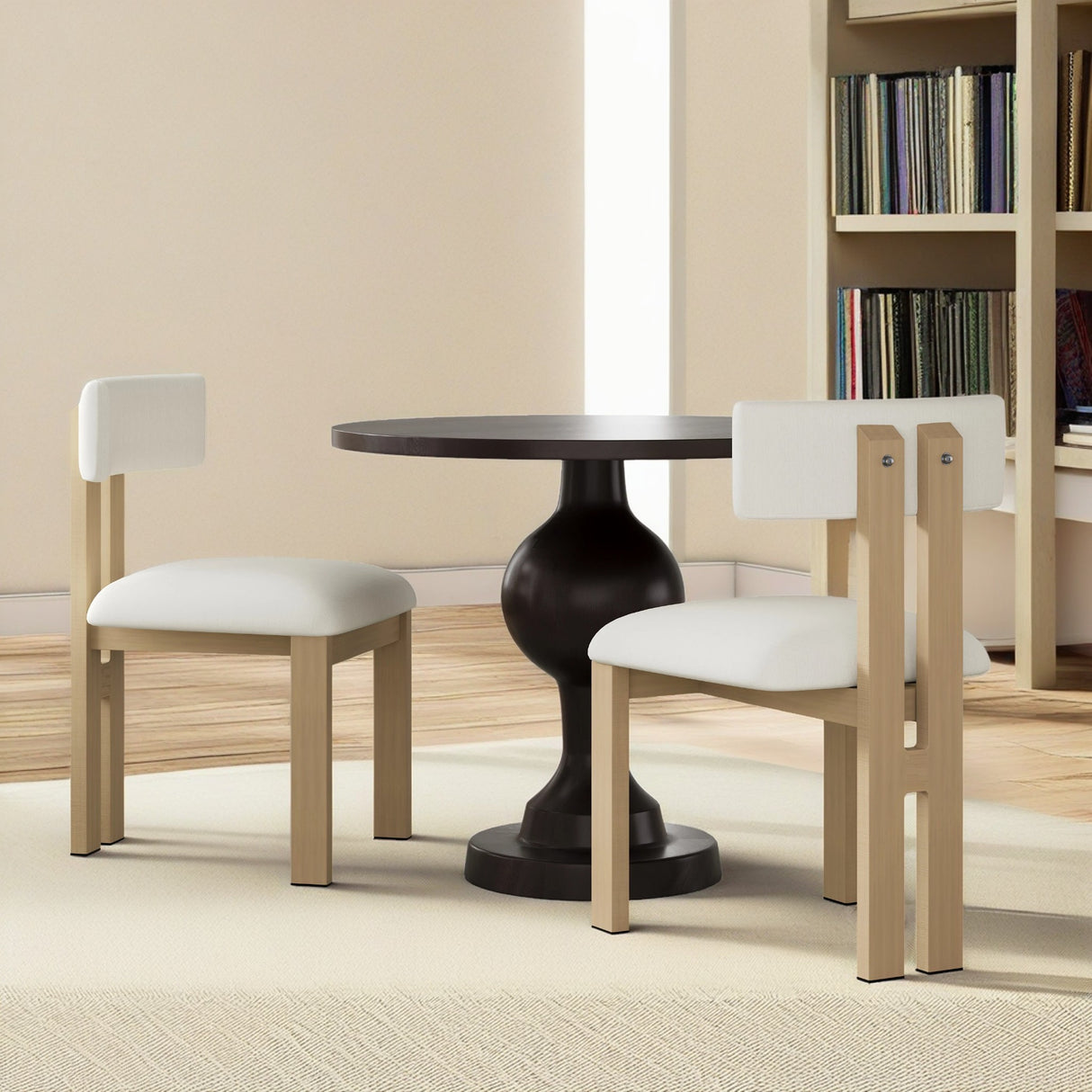 3- Piece Dining Set,Upholstered Dining Chairs With Metal Legs (Set of 2) (Beige+Natural) + Round Dining Table