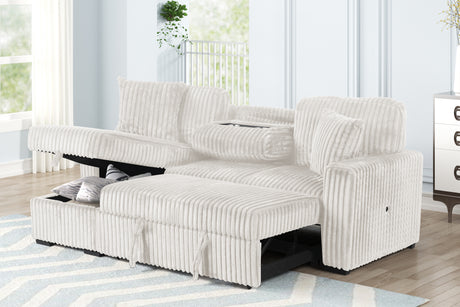 Plush Sectional Sofa W/ Pull Out Sleeper made with Velvet fabric- Cream (CA Warehouse inventory) - sold by Home Elegance USA