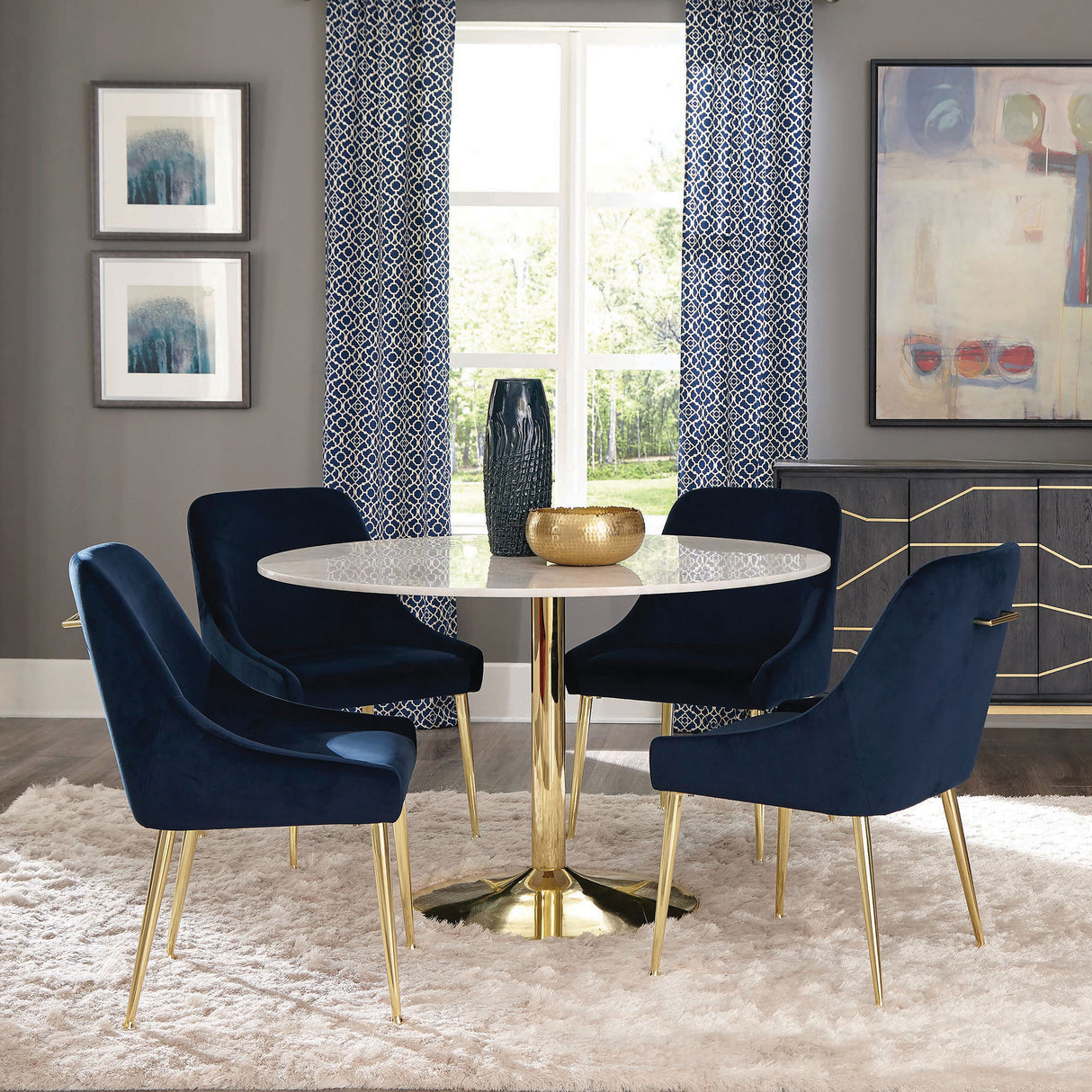 Raleigh White and Brass 5-piece Dining Set