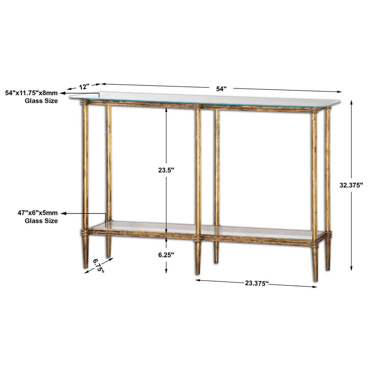 Elenio Glass Console Table - Gold by Uttermost - View 5