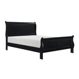 1pc Black Finish Full Size Bed Traditional Louis Philippe Style Wooden Bedroom Furniture