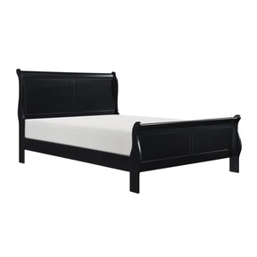 1pc Black Finish Full Size Bed Traditional Louis Philippe Style Wooden Bedroom Furniture