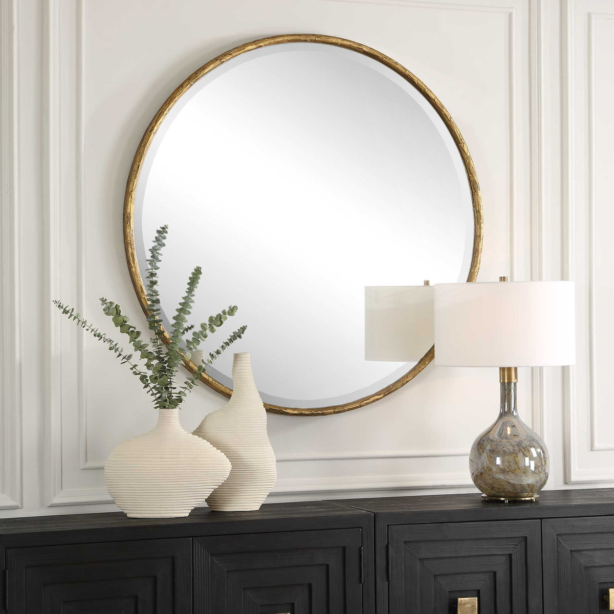 Sutton Aged Gold Round Mirror by Uttermost - View 3