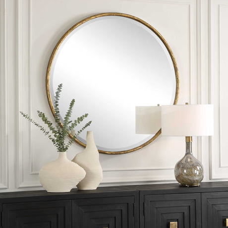 Sutton Aged Gold Round Mirror by Uttermost - View 3