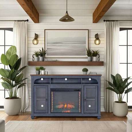 66 in Fireplace TV Stand for TVs up to 80 inches, Corduroy Blue Finish - sold by Home Elegance USA
