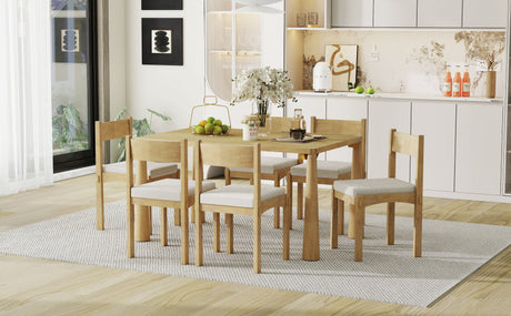 TREXM 7-Piece Retro Dining Table Set for 6, Wood Dining Table Set for 6 with Upholstered Chairs for kitchen & Dining Room (Natural Wood Wash) - sold by Home Elegance USA
