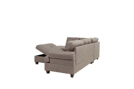 Contemporary 3-pcs Sectional Sofa Mocha Dorris Fabric Cushion Sofa Chaise Ottoman Reversible Couch Pillows - sold by Home Elegance USA