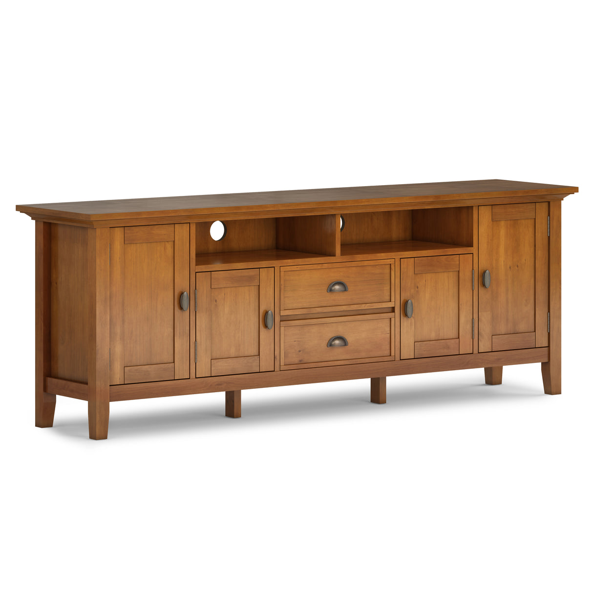 Redmond 72 inch Wide Solid Wood TV Stand in Light Golden Brown For TVs up to 80 inches