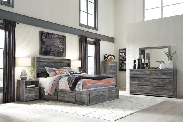 Baystorm - Gray - King Panel Bed With 4 Storage Drawers - 9 Pc. - Dresser, Mirror, King Bed, 2 Nightstands | Ashley | Home Elegance USA