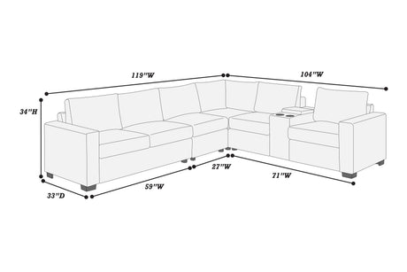 Modern Style L-Shape 4pc Sectional Set Dark Gray Finish Reversible Loveseat USB Ports Cup Holder Armless Chair Plastic Legs Corduroy Upholstered Primary Living Room - sold by Home Elegance USA