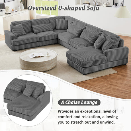Modern Oversized U-shaped Sectional Sofa with Chaise Lounge in Dark Gray Corduroy, 129' - sold by Home Elegance USA