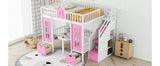 Full-Over-Full Bunk Bed with Changeable Table, Bunk Bed Turn into Upper Bed and Down Desk -Pink - Home Elegance USA