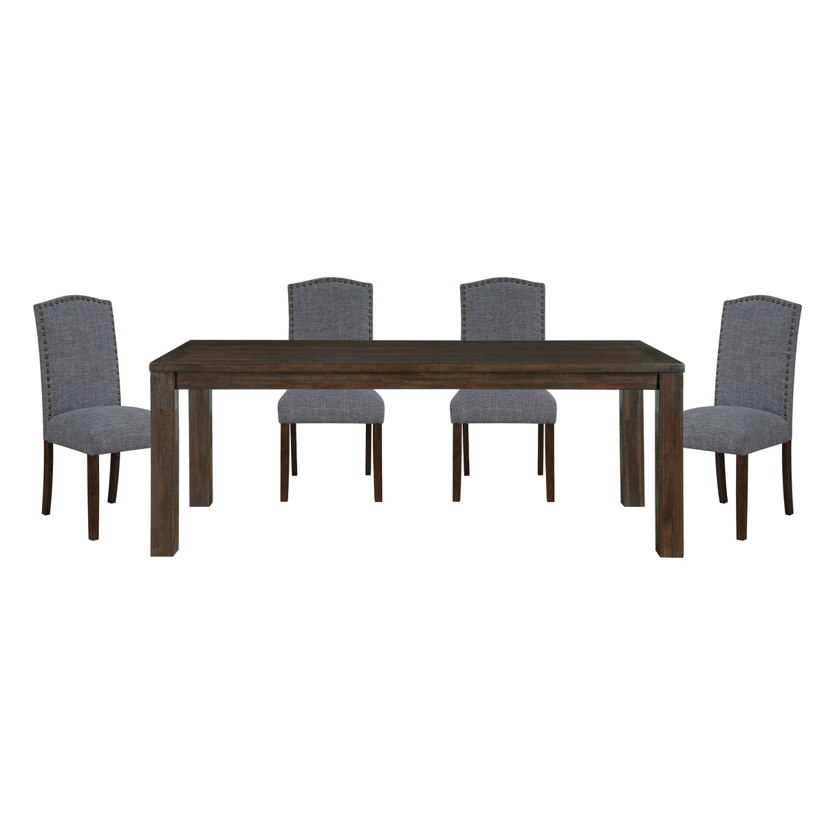 5pc Dining Set Dark Brown Finish Table and Gray Fabric Upholstered 4x Side Chairs Wooden Modern Dining Kitchen Furniture