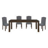 5pc Dining Set Dark Brown Finish Table and Gray Fabric Upholstered 4x Side Chairs Wooden Modern Dining Kitchen Furniture