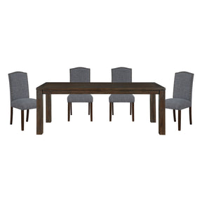 5pc Dining Set Dark Brown Finish Table and Gray Fabric Upholstered 4x Side Chairs Wooden Modern Dining Kitchen Furniture