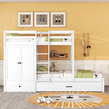 Twin-over-twin Bunk Bed with Wardrobe, Drawers and Shelves, White - Home Elegance USA