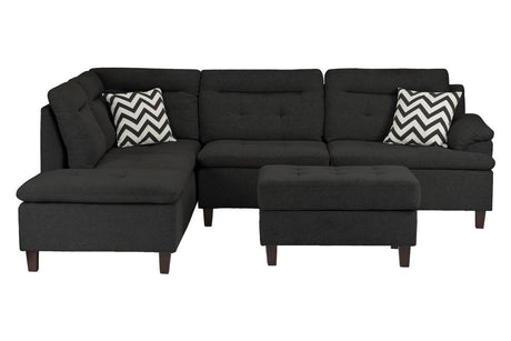 Living Room Furniture Black Cushion Sectional w Ottoman Linen Like Fabric Sofa Chaise - sold by Home Elegance USA