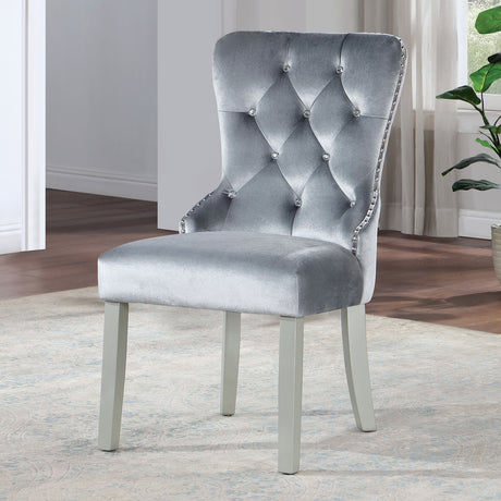 Glam Silver And Dark Gray 9pc Dining Set Table w Leaf Wingback Chairs Acrylic Tufted Dining Room Furniture - sold by Home Elegance USA