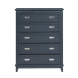 Navy Blue Finish Storage Chest with 5 Drawers Wooden Modern Bedroom Furniture 1pc Vertical Dresser