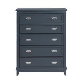 Navy Blue Finish Storage Chest with 5 Drawers Wooden Modern Bedroom Furniture 1pc Vertical Dresser
