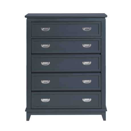 Navy Blue Finish Storage Chest with 5 Drawers Wooden Modern Bedroom Furniture 1pc Vertical Dresser