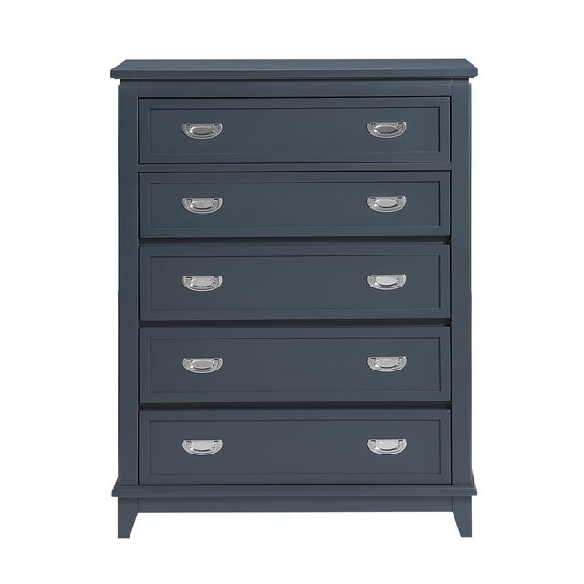 Navy Blue Finish Storage Chest with 5 Drawers Wooden Modern Bedroom Furniture 1pc Vertical Dresser