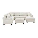 Contemporary U-shaped Sectional Sofa with Movable Storage Ottoman, White Chenille 111.8'