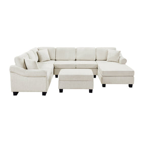 Contemporary U-shaped Sectional Sofa with Movable Storage Ottoman, White Chenille 111.8' - sold by Home Elegance USA